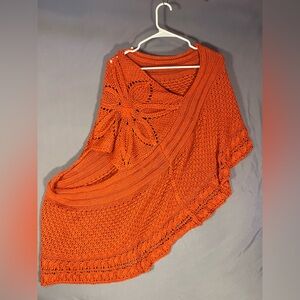 New Directions Vibrant Orange Knit Poncho